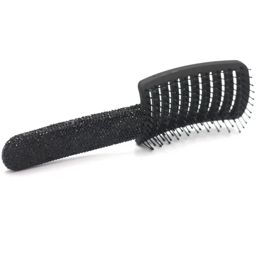 Miniatura 3 de Bling Styling Cepillo de pelo liso y desenredante para mujeres, niñas, hombres, peine Spareribs en forma de arco (negro)