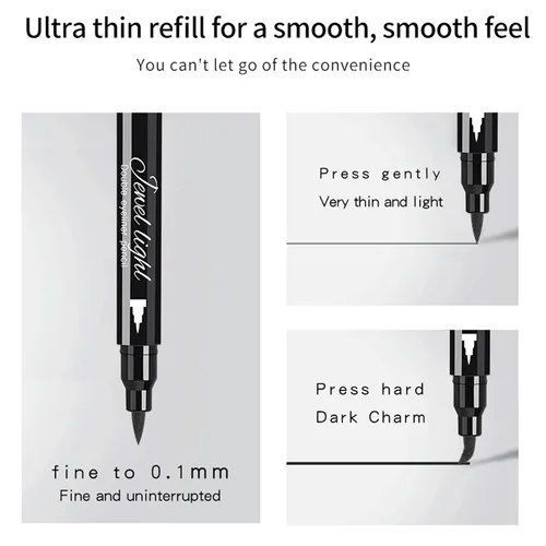 Miniatura 7 de Pinkiou 2 en 1 Lápiz delineador de ojos líquido de doble cabeza. Sello de gel súper delgado. Punta de fieltro, alto pigmento negro impermeable y a