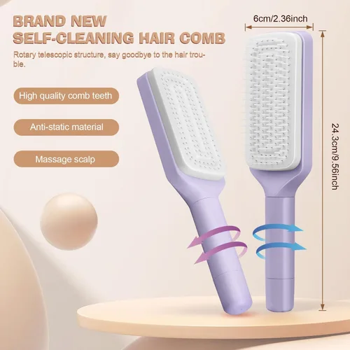 Miniatura 3 de Cepillos para el cabello para mujeres, cepillo desenredante de cabello, cepillo de pelo limpio con un solo clic con cerdas retráctiles, cepillo