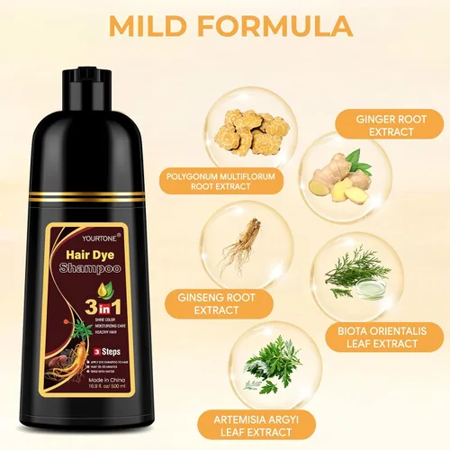Miniatura 2 de YOURTONE Champú de tinte para el cabello castaño oscuro 3 en 1 para cobertura de cabello gris, champú de color de cabello para mujeres y hombres