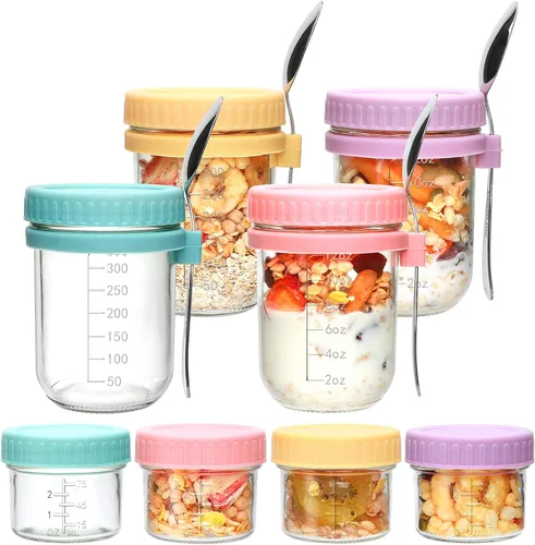 Miniatura 9 de Tarros Mason de 16 onzas con tapas, recipientes de avena durante la noche con tapas para avena, pudín, yogur, recipientes de aderezo para ensaladas