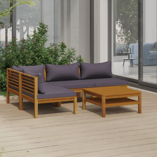Sillón de jardín, muebles de patio al aire libre, juego de 5 piezas con cojín, madera de acacia maciza para césped, jardín, patio, piscina, porche