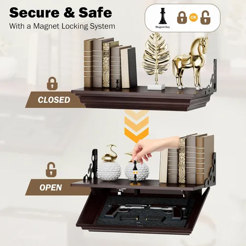 Miniatura 5 de HNEBC Estante compacto de madera maciza de 24 pulgadas para pistola con compartimento oculto, estante flotante de montaje en pared para decoración