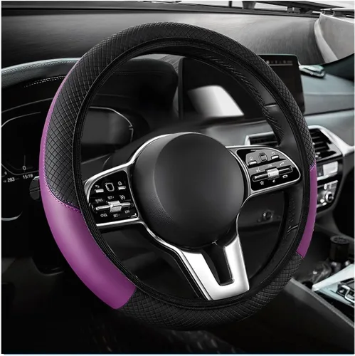 Miniatura 13 de Funda para volante de automóvil, 15 pulgadas, antideslizante, protector de volante de cuero elástico, cómodo, transpirable, deportivo para mujeres