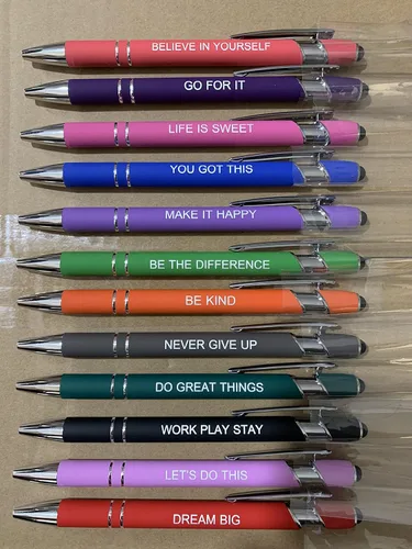 Miniatura 6 de PASISIBICK 12 piezas de bolígrafos de tinta negra con citas motivadoras e inspiradoras, punta estilo lápiz táctil para pantalla, escrituras 12