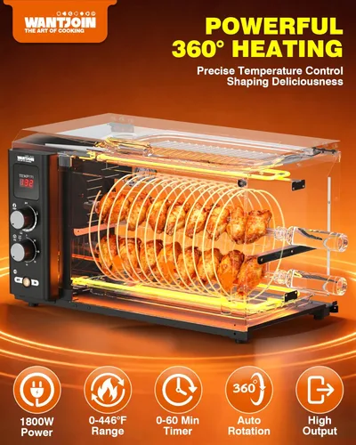 Miniatura 3 de WantJoin Horno asador eléctrico - Horno asador 3 en 1 de 37 cuartos de galón, pinchos dobles, rejilla para asar, calefacción de rotación automática