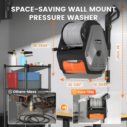 Miniatura 4 de Giraffe Tools Grandfalls Lavadora a Presión Retráctil Pro, Lavadora a Presión Montada en Pared con Motor sin Escobillas de 1800W, Lavadora a Presión