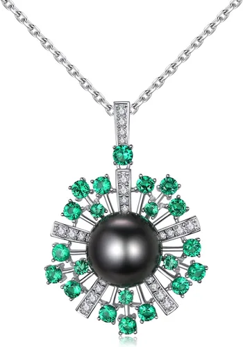VIKI LYNN 0.394-0.433 in AAA Negro Tahití Cultivado Perla Colgante Collar Joyería para Mujeres con Espinela Verde, Plata esterlina Perla Zirconia