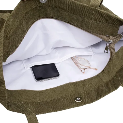 Miniatura 6 de Gophra bolsa de pana para mujeres, niñas, niños, bolsa de hombro con bolsillo interior para trabajo, playa, almuerzo, viajes y compras