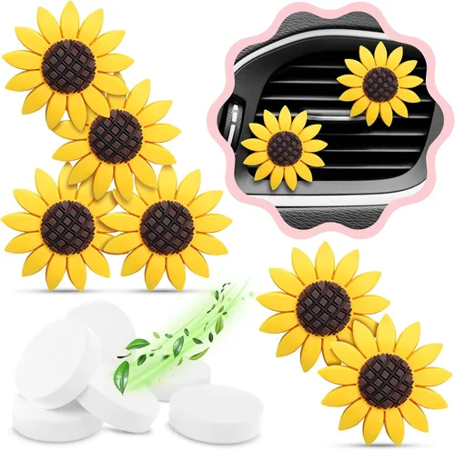 Miniatura 12 de 6 piezas de decoración de automóvil con flores de margarita, clip de ventilación de aire con flores, clip de salida de aire acondicionado, clip
