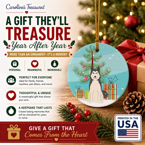 Miniatura 7 de Caroline's Treasures Adorno de cerámica para árbol de Navidad, Laika Spitz de Siberia Occidental, decoración colgante para árbol de Navidad