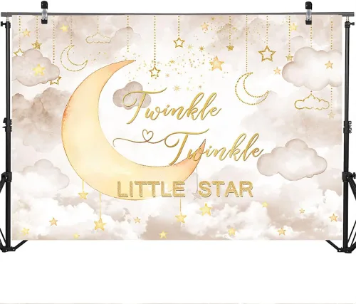 Miniatura 3 de Mocsicka Twinkle Twinkle Little Star - Telón de fondo para baby shower, nube rosa, luna, decoración de baby shower, fondo de revelación de género