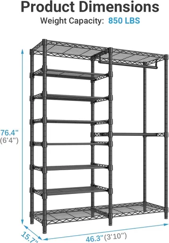 Miniatura 7 de VIPEK S2 Perchero resistente para ropa con estantes para zapatos, perchero independiente con estante para zapatos de 6 niveles, doble barra