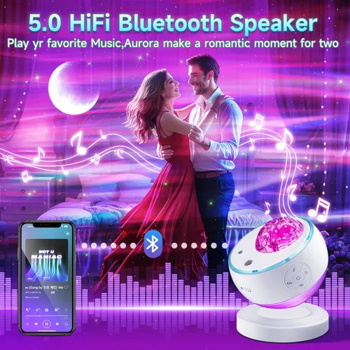 Miniatura 6 de Iceberg - Proyector de luces del norte, proyector de galaxia blanca con altavoz Bluetooth y 15 ruidos blancos, luz Aurora con base desmontable, más