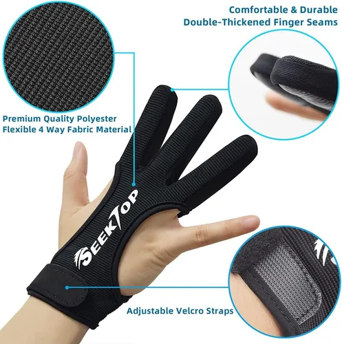 Miniatura 3 de Seektop Guantes de tiro con arco para caza de cuero, protector de tres dedos para jóvenes y adultos principiantes