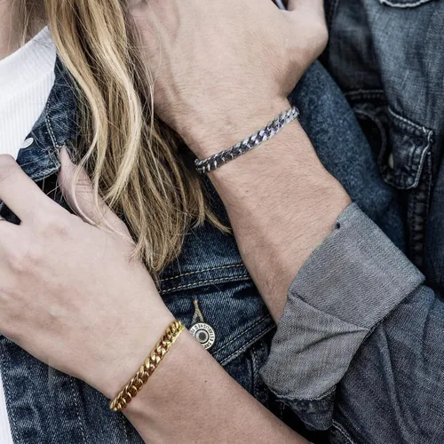 Miniatura 5 de CaptainSteeL Pulsera cubana para hombres y mujeres, pulsera de acero inoxidable de 77.589 pulgadas, chapado en oroacero inoxidable, regalo