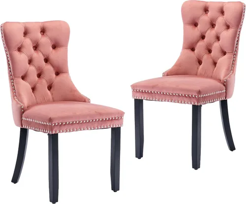 Miniatura 50 de LKTART Juego de 2 sillas de comedor de terciopelo, sillas de comedor copetudas con ribete de anillo de clavo, silla de comedor tapizada con patas
