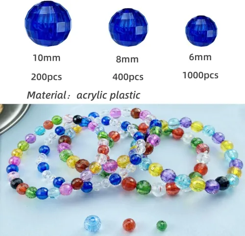 Miniatura 4 de 1000 cuentas facetadas redondas acrílicas de 0.236 pulgadas (0.236 in), cuentas espaciadoras de cristal, cuentas sueltas con múltiples facetas