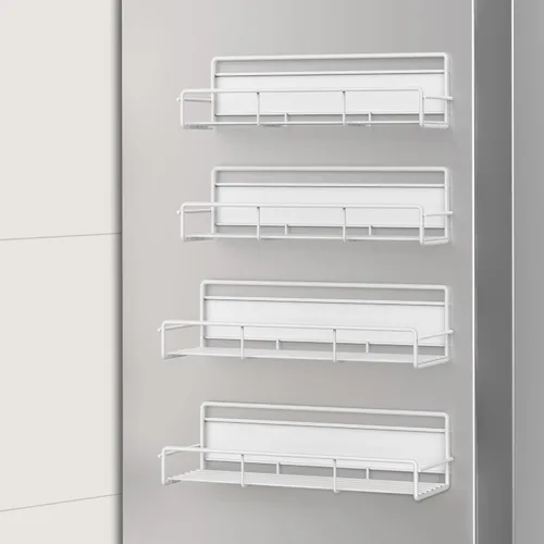 HuggieGems Paquete de 4 organizadores magnéticos para especias para refrigerador y horno microondas, estante de metal para nevera para cocina, color