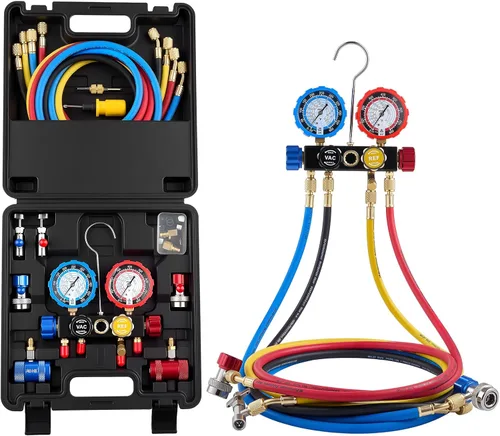 Miniatura 14 de VEVOR - Juego de manómetros AC, juego de manómetro de manifold de AC de 3 vías para refrigerantes R134A, R22, R12, R502 – Los manómetros de freón