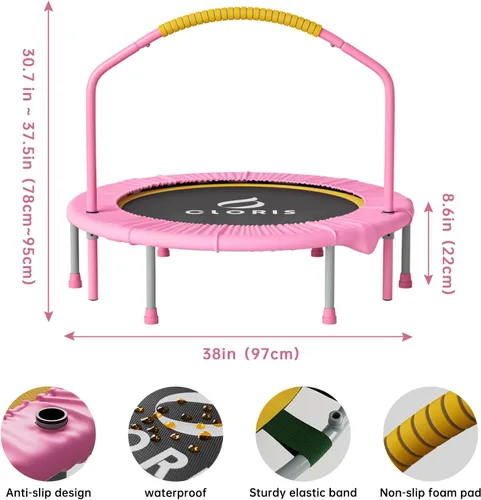 Miniatura 5 de CLORIS 38in/48in Folding Trampoline - Max Load 220lbs / 450lbs Trampoline Rebounder Trampoline with Adjustable Foam Handle, with safty Padded Cover