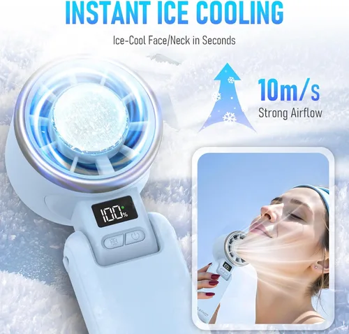 Miniatura 2 de PlayHot Ventilador de mano portátil mejorado con enfriamiento de hielo de 60 °F, hasta 12 horas ventiladores personales recargables portátiles, 5