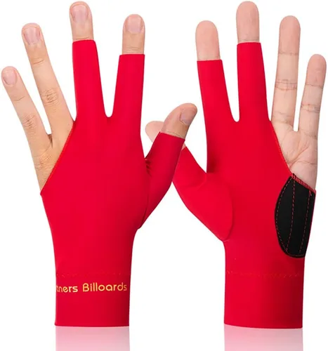 Miniatura 6 de Guante de taco de billar con 3 dedos para mano izquierda, 3 unidades, para hombre y mujer, para tiradores, carom, piscina, snooker, deporte, rojo