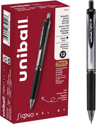 Uniball Signo Gel RT - Paquete de 12 bolígrafos de gel negros medianos de 0.028 in, bolígrafos de tinta de gel, suministros de oficina vendidos por