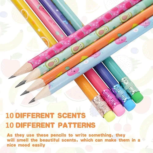 Miniatura 3 de 120 lápices perfumados para niños, lápices perfumados con borradores, lápiz de grafito HB de frutas para la escuela, papelería, fiesta, suministros
