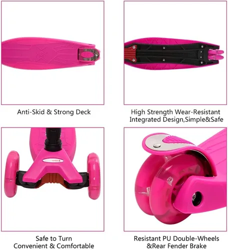 Miniatura 5 de ChromeWheels Patinetes Plegables para Niños, Patinete Deluxe con 4 Alturas Ajustables, Límite de Peso 132 libras, 3 Ruedas, Inclínate para Dirigir #