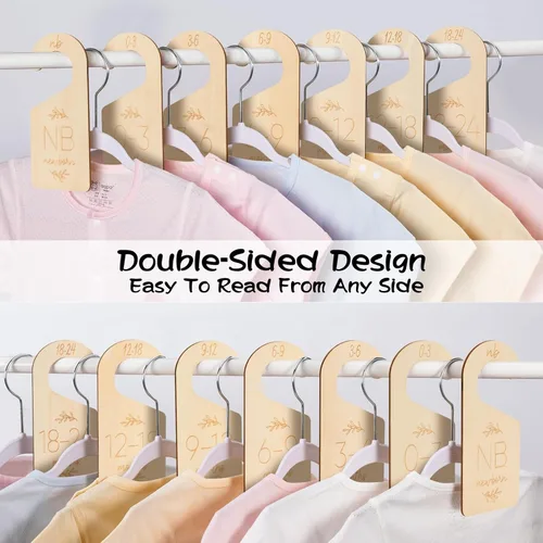 Miniatura 3 de Divisores de armario para bebé para organizador de ropa - Juego de 7 adorables divisores de ropa de bebé de madera de doble cara desde recién nacido