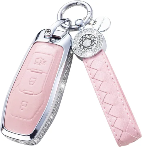 Miniatura 20 de Funda para Llave Honda con Llavero, Carcasa Protectora de Cuero Genuino Rosa con Cristales Compatible con Honda Accord Civic CRV Pilot Odyssey 2022