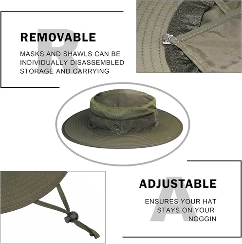 Miniatura 4 de YR.Lover Gorra de pesca de ala ancha con protección solar UV para exteriores con solapa extraíble