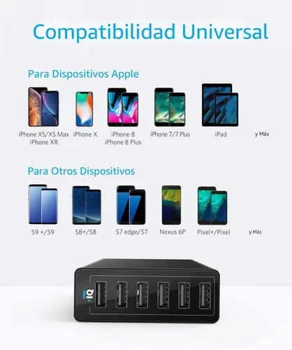 Miniatura 6 de Anker Cargador, estación de carga USB de 60 W y 6 puertos, cargador PowerPort 6 Multi USB para iPhone 14/13 Series, iPad Pro/Air/Mini, Galaxy Negro