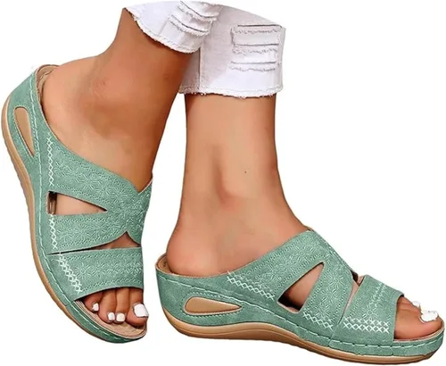 Sandalias ortopédicas para mujer, cómodas pantuflas ortopédicas para caminar, cómodas y cómodas con soporte de arco Verde