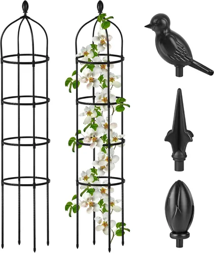 Enrejado de obelisco de jardín para plantas trepadoras al aire libre, 6 pies, rosal, enrejado redondo para macetas, enrejado de flores de metal a