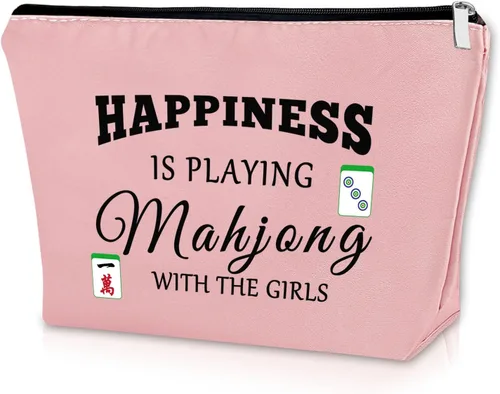 Miniatura 12 de Sazuwu Mahjong - Bolsa de maquillaje negra para regalo con temática de Mahjong, regalo para amantes de Mahjong, bolsa de cosméticos, regalos