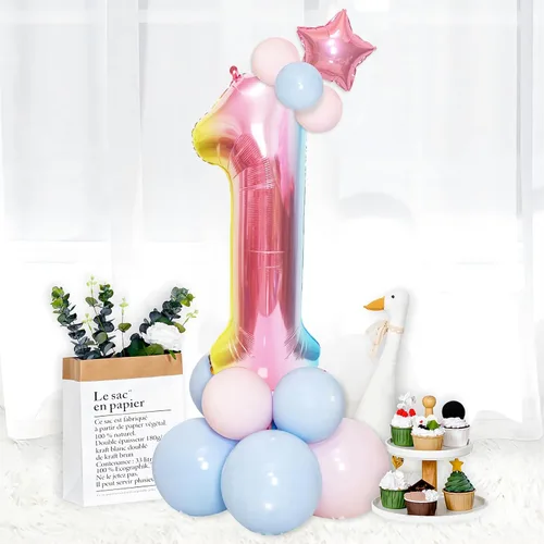 Miniatura 3 de Globos gigantes de 40 pulgadas de arcoíris número 1, globos de cumpleaños, globos de aluminio de Mylar de helio para decoraciones de fiestas