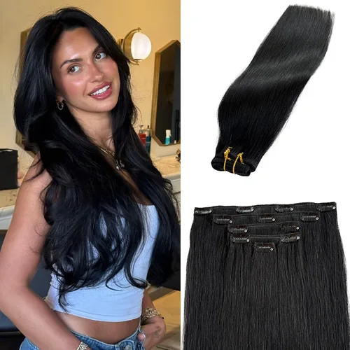 Miniatura 16 de Extensiones de cabello rubio ceniza con reflejos, extensiones de cabello humano real con clip, de 12 pulgadas, 2.47 onzas, doble trama, invisible