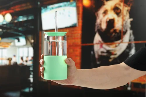 Miniatura 5 de Sunseeke Vaso de vidrio con popote y tapa, vaso para café helado de 16 onzas, con funda de silicona, cepillos de limpieza, vasos para agua, café