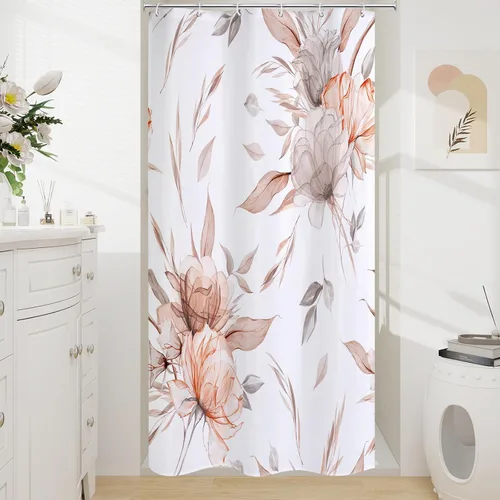 Miniatura 19 de Litabel Cortina de ducha bohemia con estampado floral de acuarela azul y gris, estilo de pintura de tinta, cortinas de ducha de flores y hojas