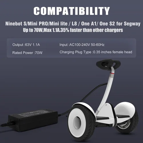 Miniatura 5 de Cargador de 4 clavijas de 63 V para Ninebot S (no para S-Plus) / Mini PRO/Mini lite / L8 / One A1/One S2/S-MAX, N3M240, GoKart Kit, Gokart PRO, 4