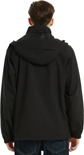 Miniatura 4 de MOERDENG Chaqueta impermeable para hombre, ligera, con capucha, para senderismo, cortavientos softshell