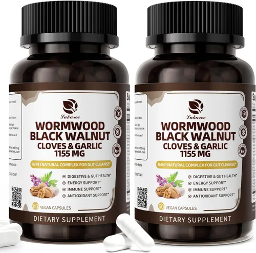Miniatura 8 de Lukaree Cápsulas de Limpieza de Clavo de Ajenjo y Nuez Negra 16 en 1 para Humanos – Desintoxicación Natural del Intestino y Salud Digestiva