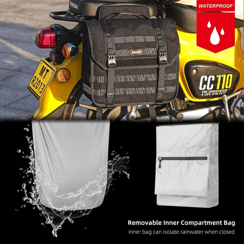 Miniatura 7 de Rhinowalk Alforja para motocicleta, 13 L, impermeable, bolsa de equipaje de liberación rápida para motocicleta de viaje (negro, 1 unidad)