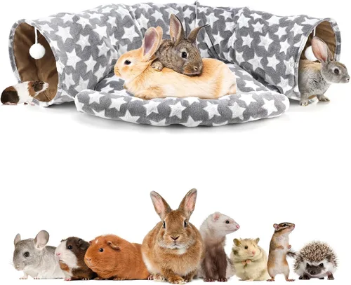 Miniatura 8 de BWOGUE Cama Túnel para Conejos, Juguetes de Tubos Túnel Plegables 2 en 1 con Alfombrilla Removible y Escondite para Gatos, Gatitos, Conejos, Rosa