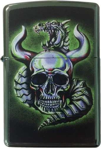 Miniatura 2 de Zippo Encendedor personalizado - Dragón metálico camaleón y calavera