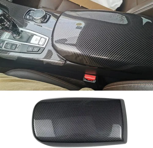 Miniatura 8 de para BMW X1 X2 F39 F48 2016-2023 Cubierta de reposabrazos central de fibra de carbono para interior del automóvil, caja de consola, caja