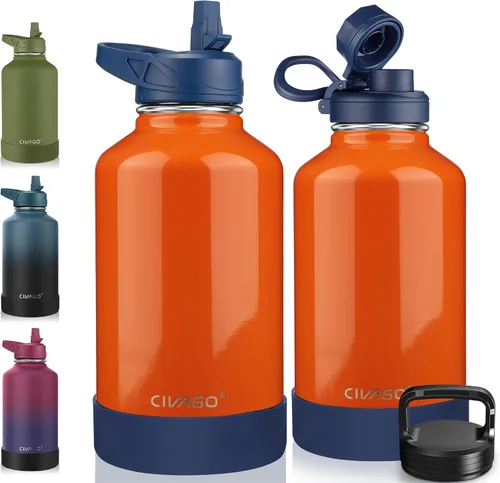 Miniatura 44 de CIVAGO Botella de agua aislada de 22 onzas con pajita, frasco de agua deportiva de acero inoxidable con 3 tapas
