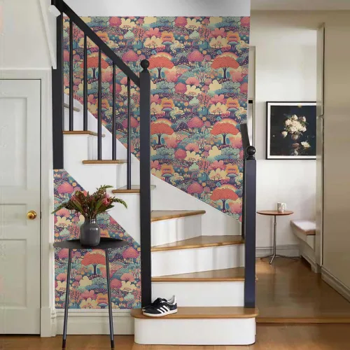 Miniatura 6 de MuralPeel Flores de Árbol Rosas Coloridas Fantásticas Arcoíris Maravilla de Fantasía Paisaje de Cuento de Hadas Papel Pintado de Despegar y Pegar